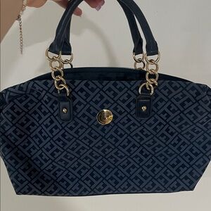 Michael Kors Navy and Black Tote Handbag with Gold Hardware